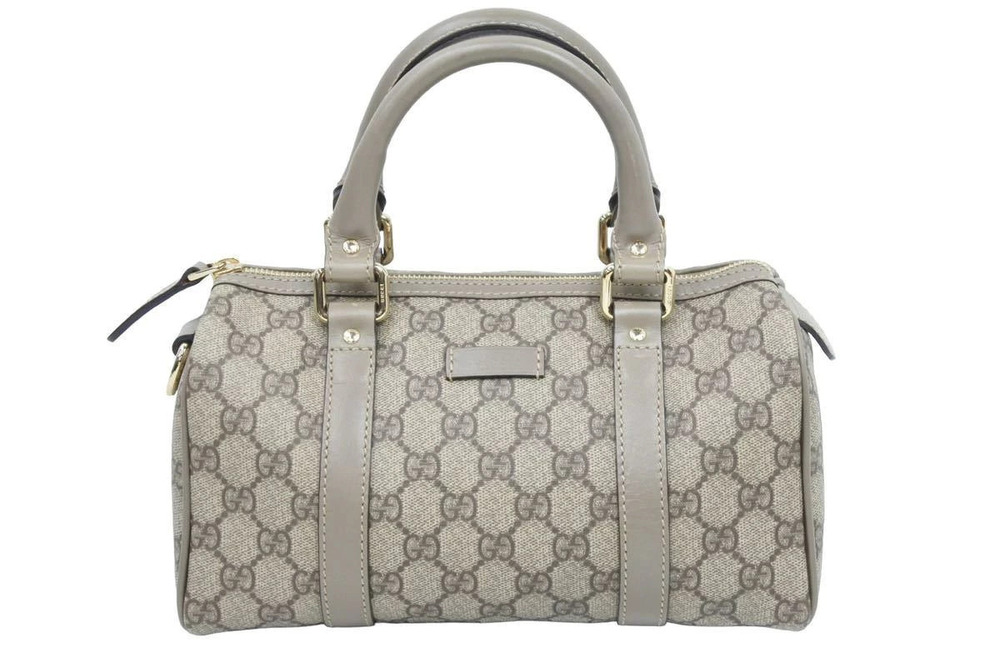 Gucci GG Supreme Boston Bag Handbag Beige Cream Canvas Leather